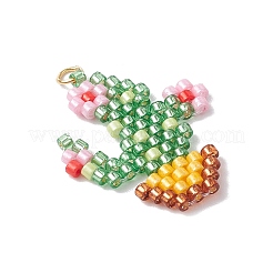 ビーズのサボテンチャーム  織機模様のガラスシードビーズペンダント  丸カン付き  ミディアムアクアマリン  26x22.5x2mm  穴：2.5mm&nbsp;PALLOY-MZ00455
