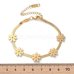 316サージカルステンレススチールチェーンブレスレット  蛇のチェーン  花  18KGP本金メッキ  6-3/4インチ（17cm）&nbsp;BJEW-P349-02G