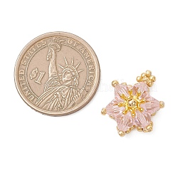 ガラスチャーム  星のチャーム  シードビーズと合金入り  多面カット  ピンク  22x17.5x8.5mm  穴：2mm&nbsp;PALLOY-MZ01209-01