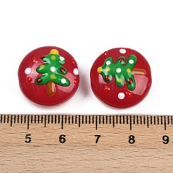 クリスマスの手作りランプワークエナメルビーズ  フラットラウンド  クリスマスツリー  18~18.5x10.5~12.5mm  穴：1.2~1.4mm&nbsp;LAMP-C020-03G
