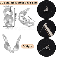 304ステンレススチールボールチープ500個  カロット終了  クラムシェルノットカバー  ステンレス鋼色  6x4mm  穴：1.4mm  内径：3.5mm&nbsp;STAS-BBC0003-58