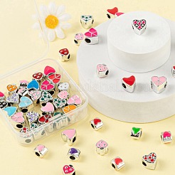 50個5スタイルUVメッキアクリルヨーロピアンビーズ  エナメル  大穴ビーズ  ハート  ミックスカラー  10~12x8~13x8~8.5mm  穴：4~5mm  10個/スタイル&nbsp;OACR-LS0001-06