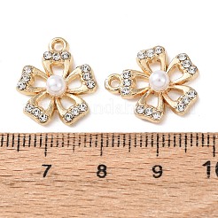 ラインストーンとABSプラスチック製の模造真珠ペンダント付き合金  花のチャーム  ゴールドカラー  17x15x5mm  穴：1.5mm&nbsp;FIND-Z111-03G