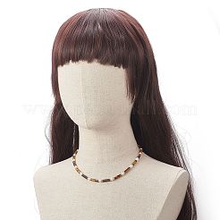天然タイガーアイ & パール & クリスタル ラインストーン ビーズ ネックレス (女性用)  16.89インチ（42.9cm）&nbsp;NJEW-JN04209-03