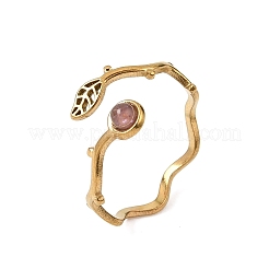 女性用304ステンレススチールカフオープンリング  葉  天然アメジストと  イオンプレーティング（ip）  ゴールドカラー  12mm  usサイズ7 1/2(17.7mm)&nbsp;GG-CBA7994-03G-09