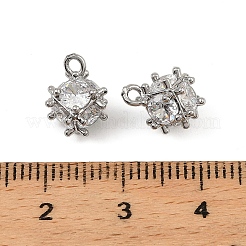 真鍮製マイクロパヴェキュービックジルコニアペンダント  菱形チャーム  プラチナ  10.5x8x8.5mm  穴：1.4mm&nbsp;KK-K374-15P
