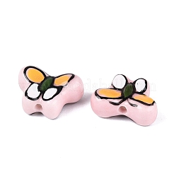 手描きの蝶の磁器ビーズ  ジュエリー作りに使うセラミックビーズ  ピンク  13~15x17~18x6~8mm  穴：1.8~2mm&nbsp;PORC-Q006-05A