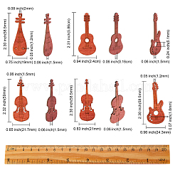50個5スタイルの木製カボション  ギター  暗赤色  58.6~59x19~24x1.5~1.6mm  10個/スタイル&nbsp;WOOD-CJ0001-51