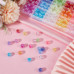 15色透明アクリルビーズ  ab色メッキ  ラウンド  ミックスカラー  10mm  穴：1.8mm  約15PCS /カラー&nbsp;MACR-PA0001-04C