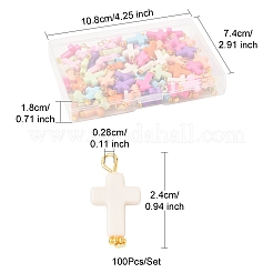 100 個のアクリルペンダント  クロス  黄金の鉄のパーツと  ミックスカラー  24mm  穴：2.8mm&nbsp;PALLOY-FS00039-03