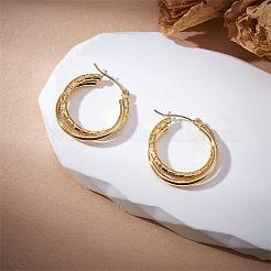 女性用ステンレススチール二重フープピアス  ゴールドカラー  30x25.5x5mm  ピン：0.6mm&nbsp;JE1101A