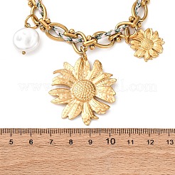 304ステンレススチール製ひまわりペンダントネックレス  アクリルとガラスパール付き  イオンプレーティング（ip）  カドミウムフリー＆ニッケルフリー＆鉛フリー  18KGP本金メッキ  16.14インチ（41cm）&nbsp;NJEW-Z096-03G