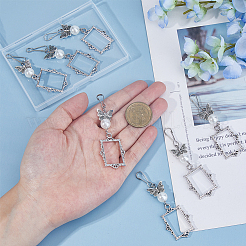 チベット風合金蝶と絵画フレームペンダント装飾2セット  ABS プラスチック模造パールと鉄のスナップ クラスプ付き  アンティークシルバー  8.3cm  4個/セット&nbsp;HJEW-UN0001-15
