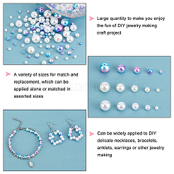 1200個15スタイルabsプラスチックイミテーションパールビーズ  ラウンド  ミックスカラー  4~12mm  穴：1.2~2.3mm&nbsp;KY-PH0001-53