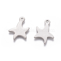 変色しない201ステンレススチールペンダント  ヒトデ/海星  ステンレス鋼色  21x16x1mm  穴：1.8mm&nbsp;STAS-D0002-22P