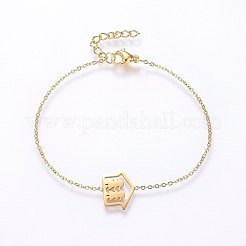 304ステンレススチールジュエリーセット  ペンダントネックレス＆スタッドピアス＆ブレスレット  女の子と家  ゴールドカラー  16.54インチ（42cm）  7-1/8インチ（18cm）  11x15x1mm  ピン：0.8mm&nbsp;SJEW-H138-06G