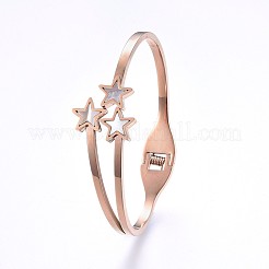 304ステンレススチールバングル  シェルと  スター  ミックスカラー  2-1/4インチ（5.6cm）x1-7/8インチ（4.8cm）  3~18mm&nbsp;BJEW-P223-14