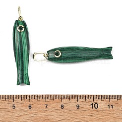 合成マラカイト彫刻ペンダント  真鍮マイクロパヴェキュービックジルコニアの留め具が付いた魚のチャーム  ゴールドカラー  44~45x10.5x8~8.5mm  穴：7x4mm&nbsp;GG-CBA8D06-01G-04
