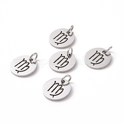 変色しない304ステンレススチールチャーム  星座/星座とフラットラウンド  乙女座  12x1mm  穴：3mm&nbsp;STAS-Q201-T445-6S