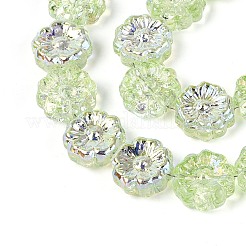 電気メッキ透明ガラスビーズ連売り  スモモの花  ABカラーメッキ  薄緑  14~14.5x14~14.5x6~6.5mm  穴：1~1.2mm  約45個/連  24.41~24.80インチ（62~63cm）&nbsp;EGLA-N055-01H
