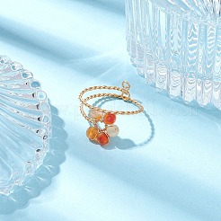 花の天然カーネリアン調節可能なリング  女性用銅線巻きリング  内径：20mm&nbsp;RJEW-TA00126-01