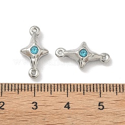 304ステンレススチール製アクアマリンラインストーンコネクターチャーム  スターリンク  ステンレス鋼色  17x9x4mm  穴：0.8mm&nbsp;STAS-L308-03A-P