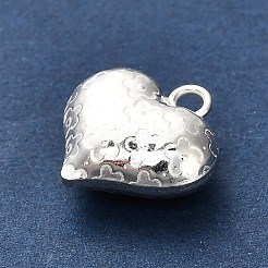 スターリングシルバー925Dテクスチャハートチャーム3個  シルバーカラー  花  12x12x5.5mm  穴：1.8mm&nbsp;STER-U009-10S-01