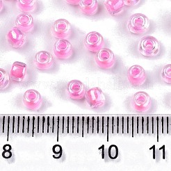 8/0 ガラスシードビーズ  色の内側  丸い穴  ラウンド  透明色の虹  パールピンク  8/0  3~4x2~3mm  穴：0.8mm  約3333個/100g&nbsp;X1-SEED-A016-3mm-204