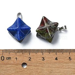 天然＆合成混合原石のペンダント  バチカンにプラチナメッキの鉄スナップが付いたマカバ スター チャーム  24x17x20mm  穴：6x2.5mm&nbsp;G-P519-03P