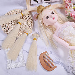 6 バンドル新しいレディースヘアアクセサリー  ロング＆ストレートマジックテープポニーテールヘアエクステンション  高温かつら  人工毛  淡黄色  150mm  1 M /バンドル&nbsp;OHAR-GL0001-02A