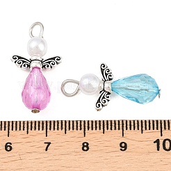 アングルシェイプアクリルパーツ4セット  チベットスタイルの合金発見とイミテーションパールアクリルビーズ付き  ミックスカラー  25x14x8mm  穴：2mm  8個/セット  32個/箱&nbsp;FIND-PH0009-11