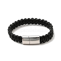 304ステンレススチール製マグネット留め金付きブラックレザー編みコードブレスレット、男性用、女性用  ミックスカラー  8-5/8インチ（22cm）&nbsp;BJEW-C021-17