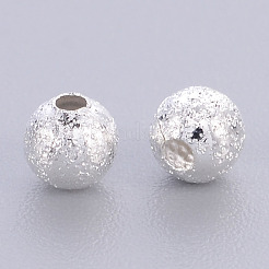 真鍮のテクスチャラウンドビーズ  ニッケルフリー  銀色のメッキ  4mm  穴：1mm&nbsp;X-KK-EC247-S-NF