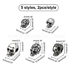10個 5スタイル レトロ 304 ステンレススチール ヨーロピアンビーズ  大穴ビーズ  スカル  アンティークシルバー  12~16x8~11x9~13mm  穴：4mm  2個/スタイル&nbsp;STAS-DC0001-86