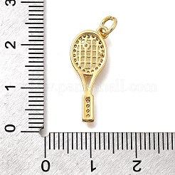 真鍮製マイクロパヴェキュービックジルコニアペンダント  ラケットの形  丸カン付き  18KGP本金メッキ  22.5x8.5x2.5mm  穴：3.5mm&nbsp;KK-Z125-12G