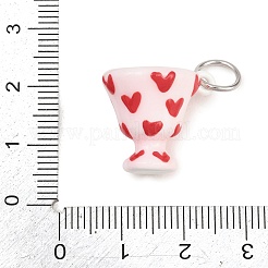 304ステンレススチールエナメルペンダント  カップチャーム  丸カン付き  ステンレス鋼色  レッド  17x19.5x15mm  穴：6mm&nbsp;STAS-L312-04P-02