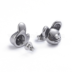 レトロ 304 ステンレス スタッド イヤリング  耳ナッツ  マウス  アンティークシルバー  10.8x13mm  ピン：0.7mm&nbsp;X-EJEW-L248-011AS