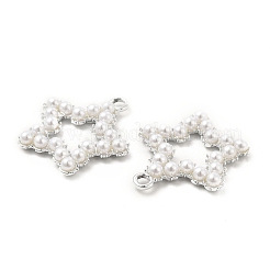 合金ペンダント  ABS模造パールビーズ付き  星のチャーム  プラチナ  29x27.5x4.5mm  穴：2.8mm&nbsp;PALLOY-E014-01P