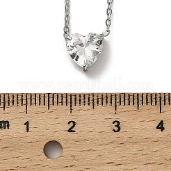 304ステンレススチールクリスタルキュービックジルコニアハートペンダントネックレス女性用  ステンレス鋼色  16.73インチ（42.5cm）&nbsp;NJEW-Z064-03P