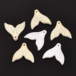 ABSプラスチックパール調ビーズ  魚尾  ゴールドライン入り  半分メッキ  ゴールド  20x20x3mm  穴：1.5mm&nbsp;OACR-T029-76A