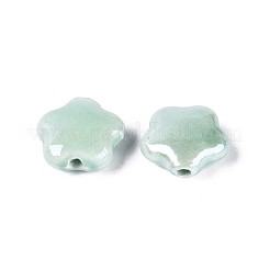 手作りの陶器ビーズ  光沢釉の磁器  花  ミディアムアクアマリン  14~15x14~15x6~7mm  穴：1.8~2.2mm&nbsp;PORC-N007-20-B01-A05