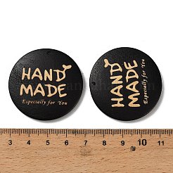 ウッドペンダント  フラットラウンド型で、手作りの文字が入ったチャーム  ブラック  39.5~40.5x5~5.5mm  穴：1.4mm&nbsp;WOOD-A028-01C