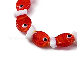 手作りランプワークビーズ連売り  魚  レッド  20~21x12~12.5x7.5~10.5mm  穴：1.2mm  約20個/連  16.26インチ（41.3cm）&nbsp;LAMP-G154-07M