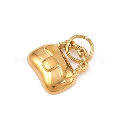304ステンレススチールチャーム  ハンドバッグ  丸カン付き  ゴールドカラー  12x11.5x2.5mm  穴：4.5mm&nbsp;LS-STAS-I365-04G-02