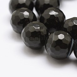 ファセット付き天然黒瑪瑙ビーズ連売り  ラウンド  染め＆加熱  ブラック  6mm  穴：1mm  約60個/連  14.76~14.96インチ（37.5~38cm）&nbsp;X-G-F447-6mm-H05