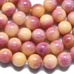 天然石マレーシアジェイドビーズ連売り  染め＆加熱  ラウンド  桃パフ  11.5~12.5mm  穴：1.2mm  約35個/連  14.96インチ（38cm）&nbsp;G-L645-A01-12mm-32