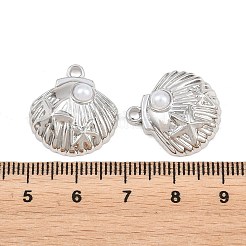 ラックメッキ合金とABS樹脂製の模造真珠ペンダント  貝殻の形とヒトデのチャーム  カドミウムフリーと鉛フリー＆ニッケルフリー  プラチナ  20x18.5x5.5mm  穴：1.8mm&nbsp;PALLOY-T096-03P