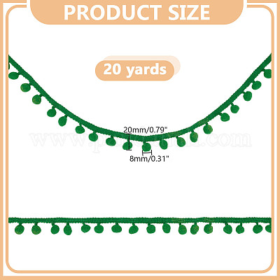ポリエステルポンポンボールタッセルレースリボン  服飾材料  グリーン  7/8インチ（21~22mm）&nbsp;DIY-WH0683-63B-1