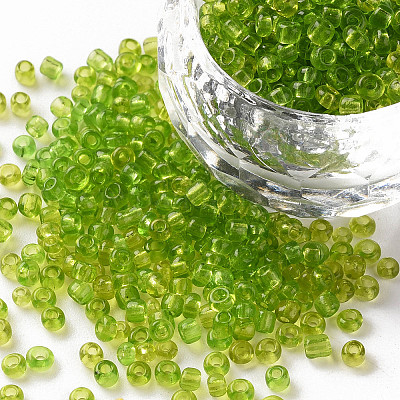 ガラスシードビーズ  トランスペアレント  ラウンド  緑黄  8/0  3mm  穴：1mm  約666粒/30g&nbsp;X2-SEED-A004-3mm-4-1