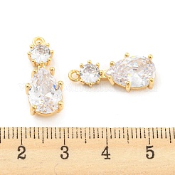 真鍮製ガラスペンダント  ティアドロップチャーム  18KGP本金メッキ  21x9x4.5mm  穴：1.2mm&nbsp;KK-Z034-01G